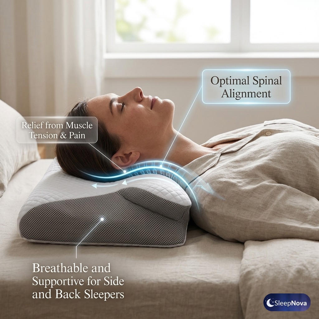 SleepNova™ Ergonomic Orthopedic Memory Foam Pillow – Cervical Neck Support for Deep, Pain-Free Sleep